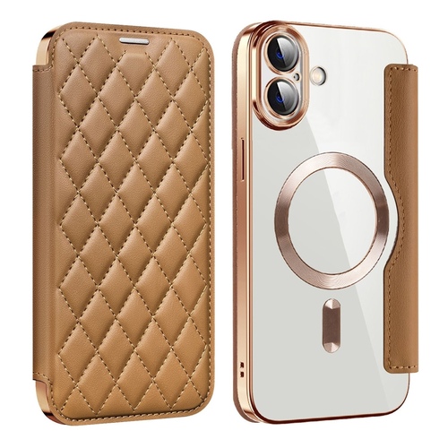 F�r Apple iPhone 16 Plus Full Magsafe Kunstleder Schutz H�lle Braun