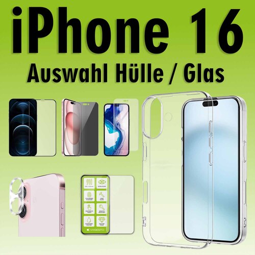 F�r Apple iPhone 16 Silikon TPU H�lle Transparent H9 Hart Glas Panzer AUSWAHL