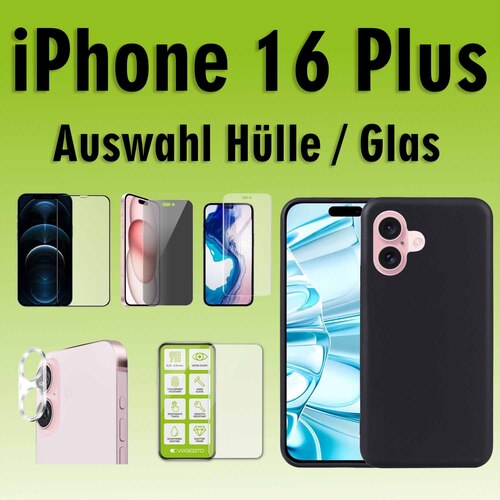 F�r Apple iPhone 16 Plus Silikon TPU H�lle Schwarz H9 Hart Glas Panzer AUSWAHL