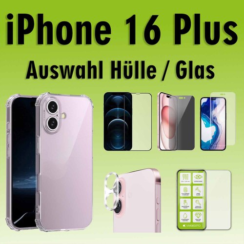 F�r Apple iPhone 16 Plus Schock TPU H�lle Transparent H9 Hart Glas Folie AUSWAHL