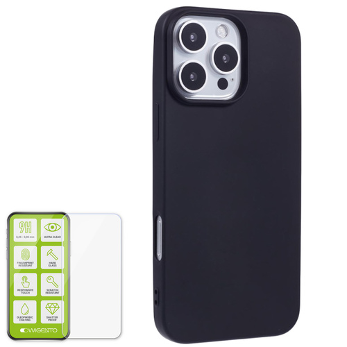 F�r Apple iPhone 16 Pro Max Silikon TPU H�lle Schwarz + H9 Hart Glas