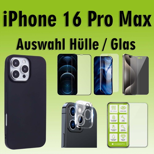 F�r Apple iPhone 16 Pro Max Silikon TPU H�lle Schwarz Hart Glas Panzer AUSWAHL