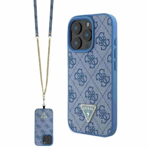 GUESS Apple iPhone 16 Pro Metal Logo Strass Crossbody H�lle Blau
