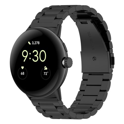 F�r Google Pixel Watch 3 45mm Three Bead Edelstahl Arm Band Schwarz
