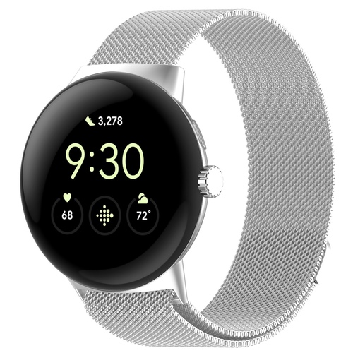 F�r Google Pixel Watch 3 45mm Metall Mesh Magnetverschluss Band Silber