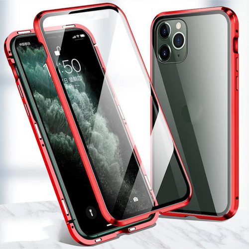 F�r Apple iPhone 16 Beidseitiger 360 Magnet Glas H�lle Bumper Case Rot