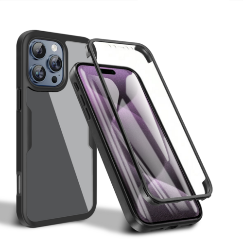 F�r Apple iPhone 16 Pro Max Full Body 360 Grad Hybrid Bumper Schwarz