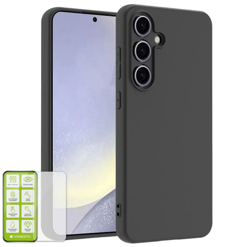 F�r Samsung Galaxy S24 FE 5G Silikon TPU H�lle Schwarz Hart Glas Panzer AUSWAHL 