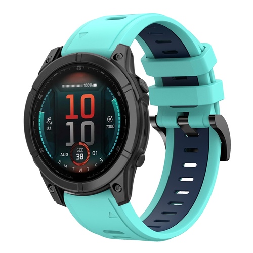 F�r Garmin Fenix E 47mm Zweifarbiges Silikon Armband T�rkis / D- Blau
