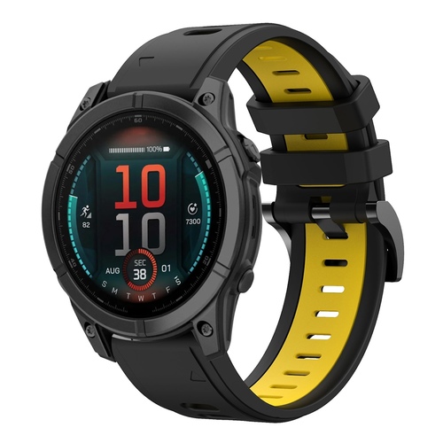 F�r Garmin Fenix E 47mm Zweifarbiges Silikon Armband Schwarz / Gelb