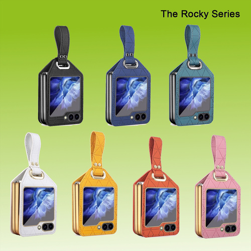 F�r Samsung Galaxy Z Flip7 FE / Flip6 5G Electroplating PC Hybrid Kunstleder H�lle mit Armband