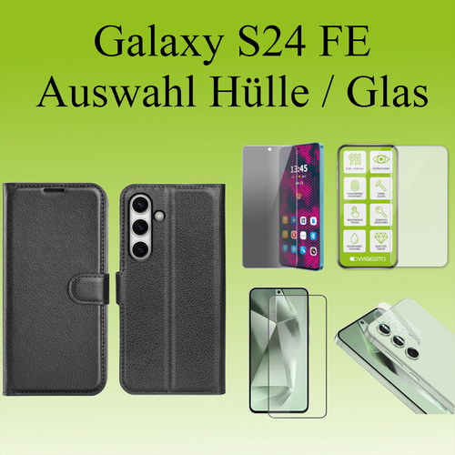F�r Samsung Galaxy S24 FE Kunstleder Wallet Tasche Schwarz H9 Hart Glas AUSWAHL