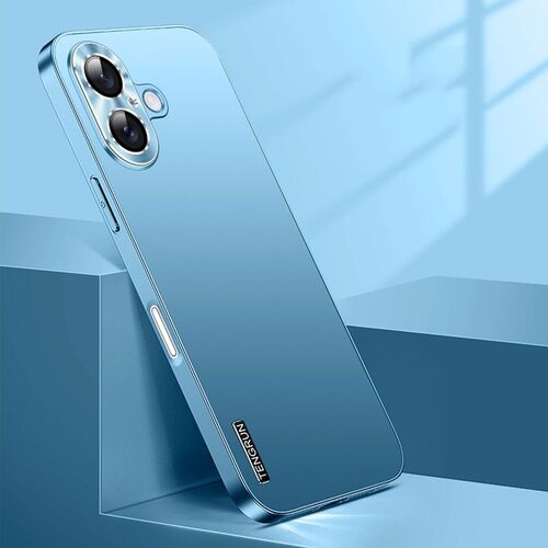 F�r Apple iPhone 16 Plus Feinmattes Metall Optik Design H�lle Hellblau