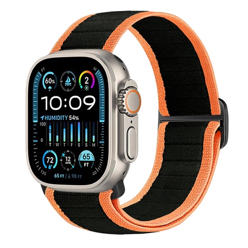 F�r Apple Watch Ultra 2 1 49mm Nylon Elastisches Smart Armband Schwarz