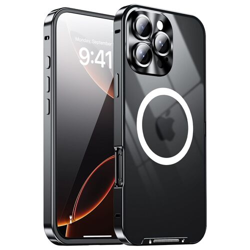 F�r Apple iPhone 16 Pro Magsafe Metall Design Schutz H�lle Schwarz