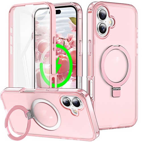 F�r Apple iPhone 16 Skin Feel MagSafe Ring Halter 360-Grad H�lle Rosa