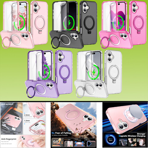 F�r Apple iPhone 17 / 16 Plus Pro Pro Max Skin Feel MagSafe Ring 360-Grad H�lle