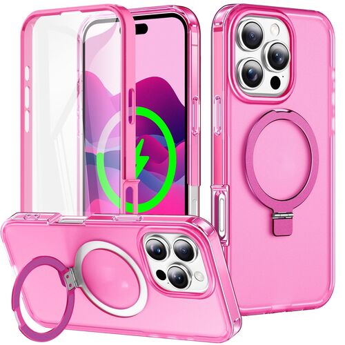 F�r Apple iPhone 16 Pro Skin Feel MagSafe Ring 360 Grad H�lle Pink