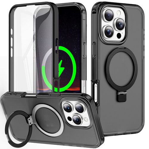 F�r Apple iPhone 16 Pro Max Skin Feel MagSafe Ring 360 H�lle Schwarz