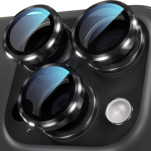 F�r Apple iPhone 16 Pro / 16 Pro Max Aluminium Ring + H9 Glas Schwarz