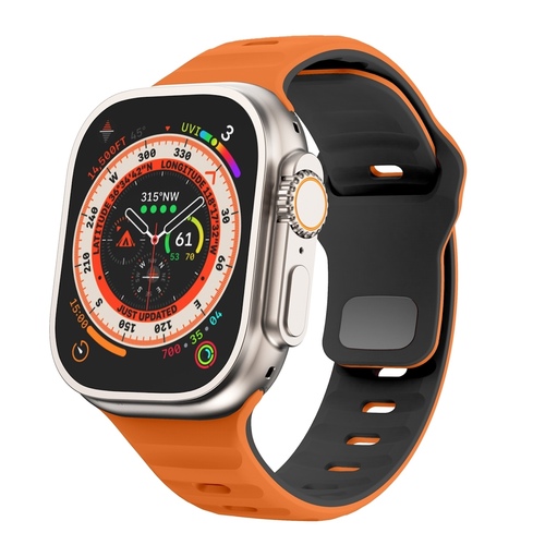 F�r Apple Watch Ultra 2 / 1 49mm Silikon Design Wellen Armband Orange