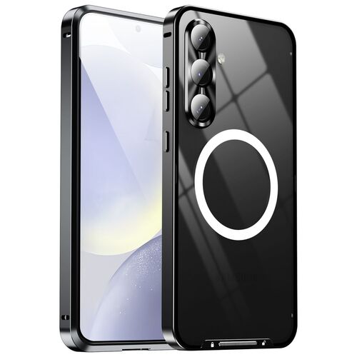 F�r Samsung Galaxy S24 FE Magsafe Metall Design Schutz H�lle Schwarz