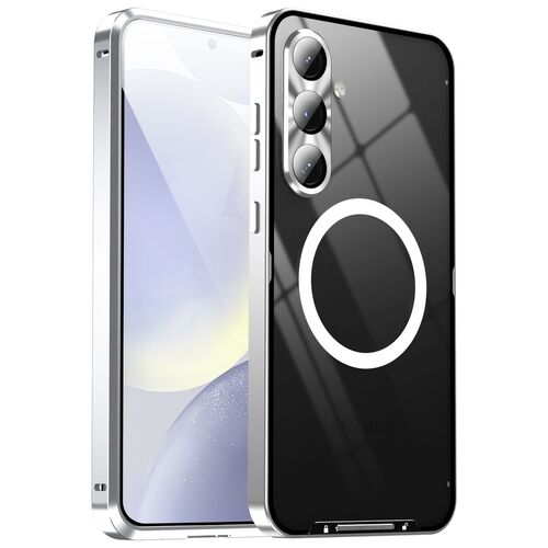 F�r Samsung Galaxy S24 FE 5G Magsafe Metall Design Schutz H�lle Silber