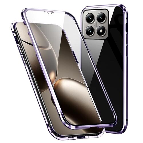 F�r Xiaomi 14T Pro Beidseitiger 360 Grad Magnet Glas Bumper H�lle Lila