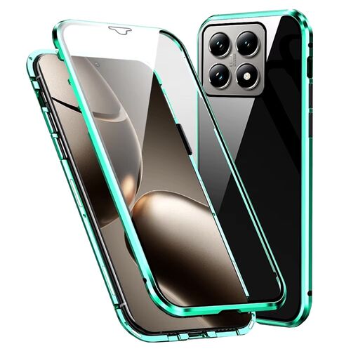 F�r Xiaomi 14T Beidseitiger 360 Grad Magnet Glas Bumper H�lle Gr�n