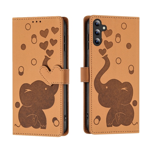 F�r Samsung Galaxy A16 Kunstleder Book Wallet Elefant H�lle Hellbraun