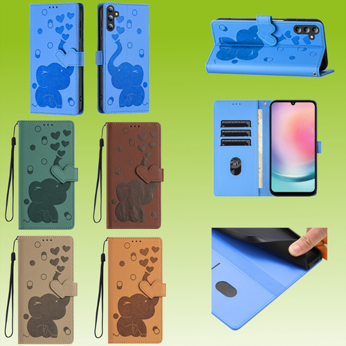 F�r verschiedene Handy Modelle Kunstleder Book Wallet Tasche Elefant Design H�lle