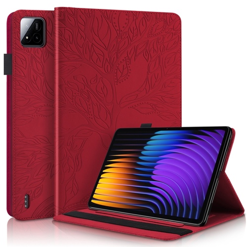F�r Xiaomi Pad 7 / 7 Pro Baum Muster Kunstleder Book H�lle Tasche Rot
