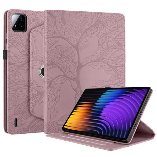 Fr Xiaomi Pad 7 / 7 Pro 360 Grad Baum Motiv Kunstleder Tasche Pink