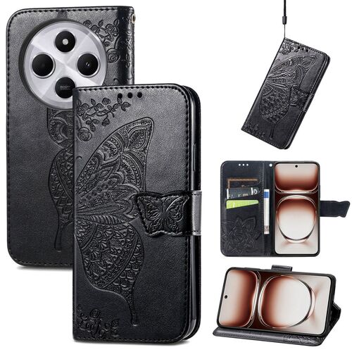 F�r Xiaomi Redmi 14C Kunstleder Wallet Schmetterling H�lle Schwarz