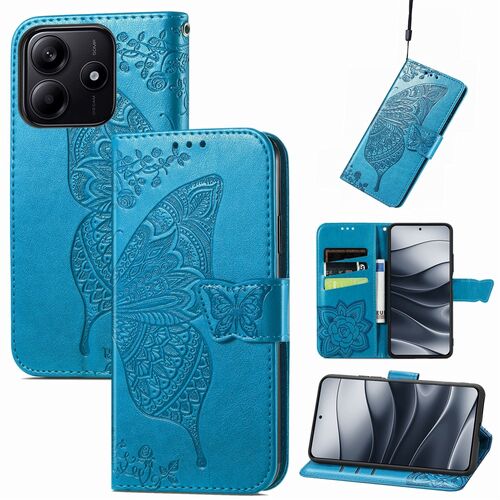 Fr Xiaomi Redmi Note 14 5G Kunstleder Wallet Schmetterling Hlle Blau