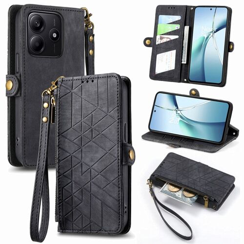 F�r Xiaomi Redmi Note 14 5G Kunstleder Zipper Wallet Tasche Schwarz