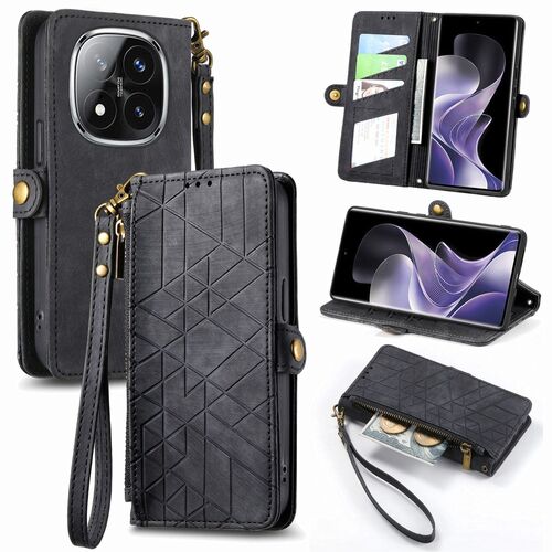 F�r Xiaomi Redmi Note 14 Pro 5G Kunstleder Zipper Book Tasche Schwarz