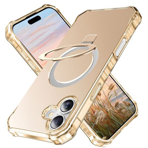 F�r Apple iPhone 16 Plus Solid Color MagSafe Ring Halter H�lle Gold