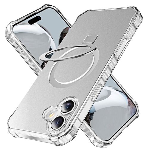 F�r Apple iPhone 16 Plus Solid Color MagSafe Ring Halter H�lle Silber