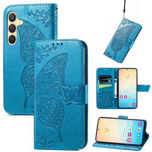 F�r Samsung Galaxy S25 Plus Kunstleder Wallet Schmetterling H�lle Blau