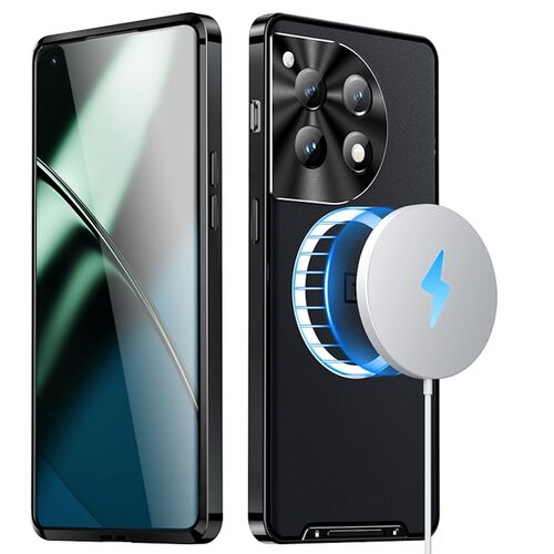 F�r OnePlus 12 Magnetische Magsafe Metall Design Schutz H�lle Schwarz
