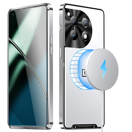 F�r OnePlus 12 Magnetische Magsafe Metall Design Schutz H�lle Silber