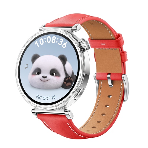 F�r Huawei Watch GT 5 41mm Damen Leder Armband silberner Schnalle Rot