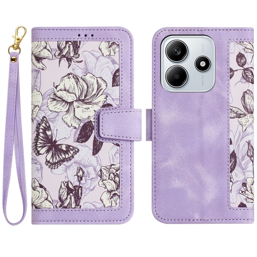 F�r Xiaomi Redmi Note 14 5G Kunstleder Book Wallet Blumen H�lle Lila