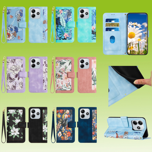 Fr verschiedene Handy Modelle Kunstleder Book Wallet Tasche Blumen Design Hlle