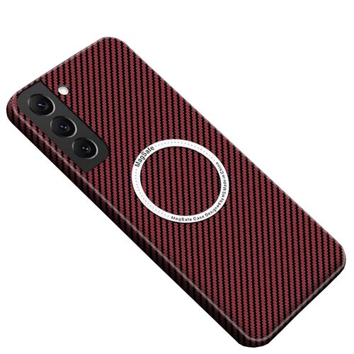 F�r Samsung Galaxy S25 5G MagSafe Design Carbon Textur H�lle Case Rot