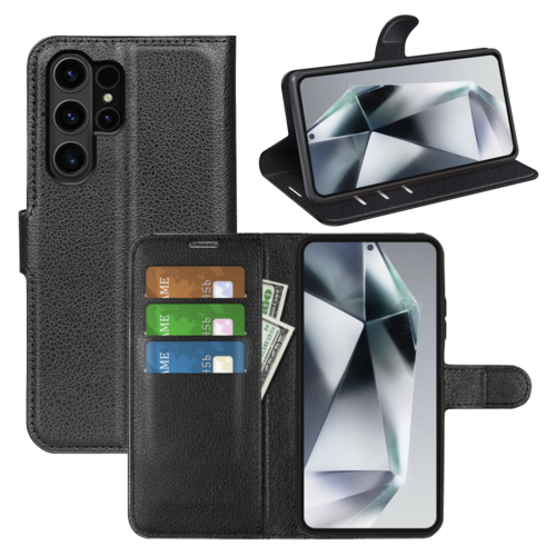 F�r Samsung Galaxy S25 Ultra Kunstleder Wallet Tasche H�lle Schwarz