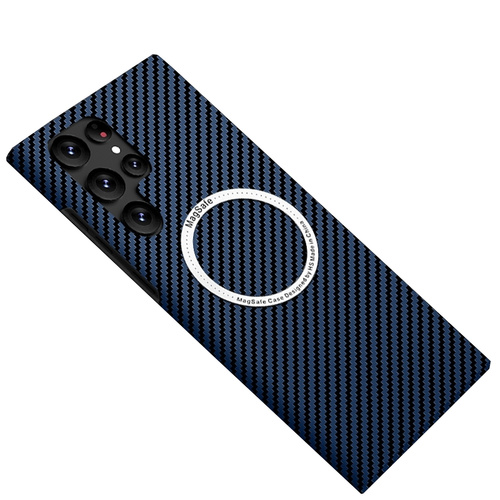 F�r Samsung Galaxy S25 Ultra MagSafe Design Carbon Textur H�lle Blau