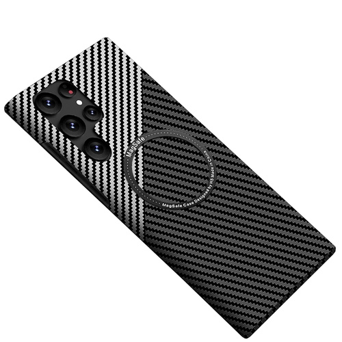 F�r Samsung Galaxy S25 Ultra MagSafe Carbon H�lle Silber / Schwarz