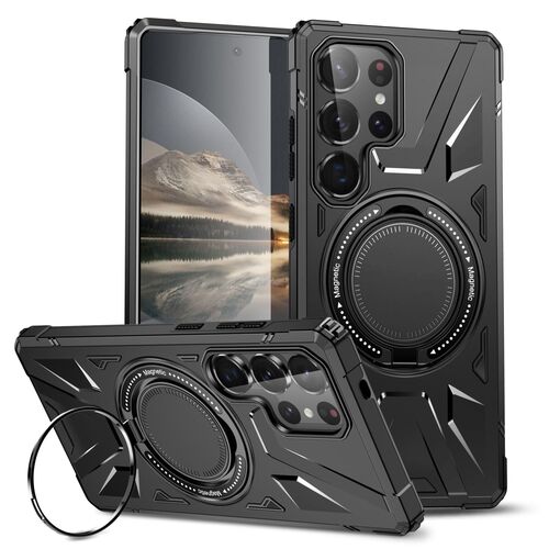 F�r Samsung Galaxy S25 Ultra MagSafe Schock Magnet Ring H�lle Schwarz